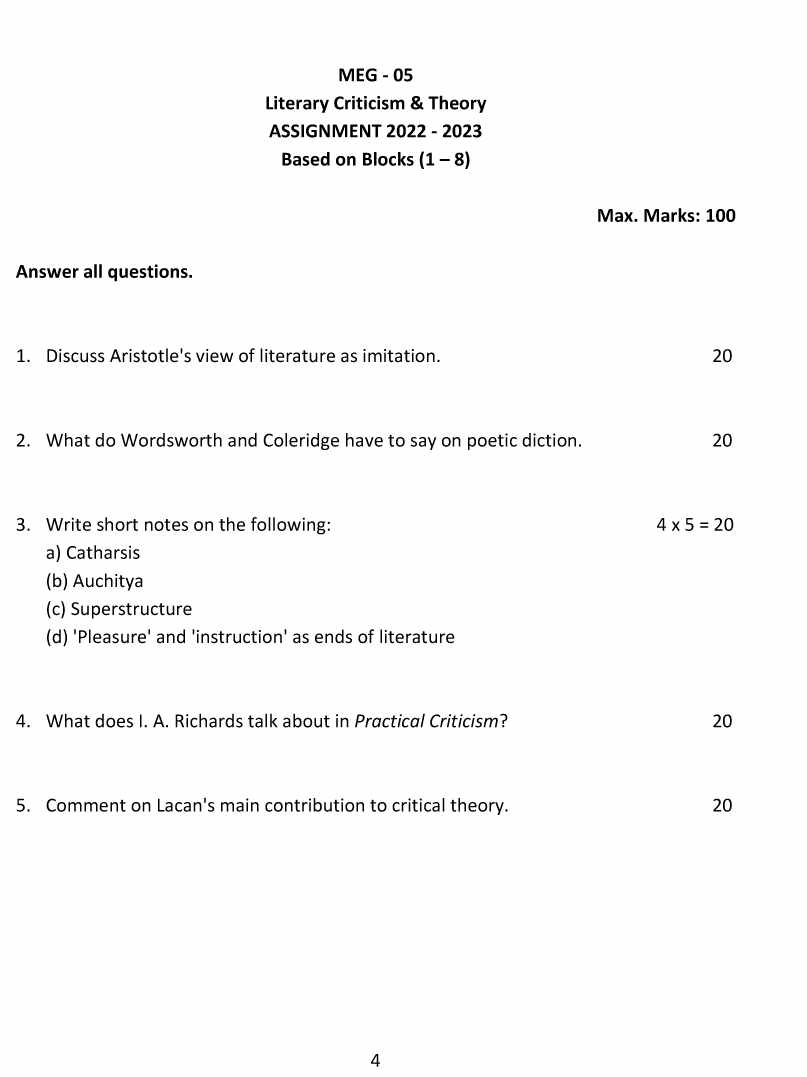 IGNOU MEG-05 - Literary Criticism and Theory-July 2022 – January 2023