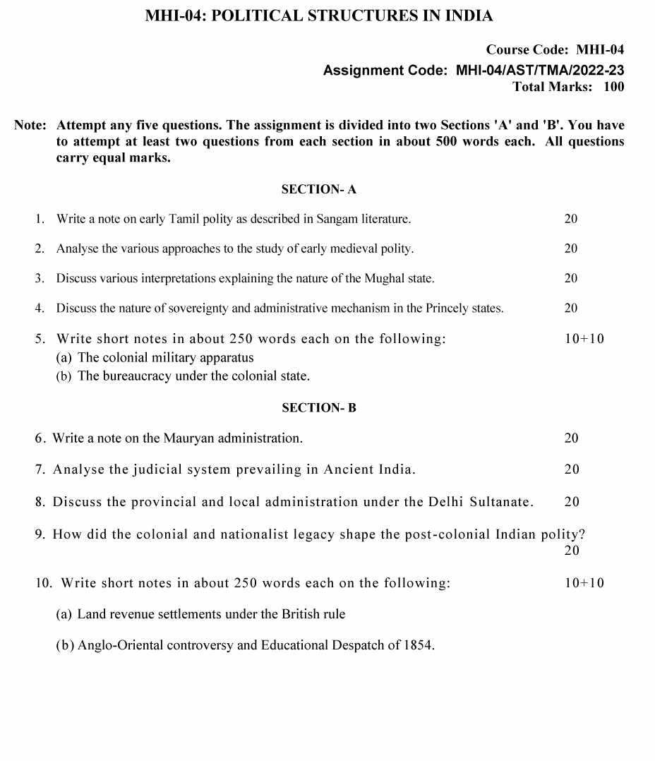 IGNOU MHI-04 - Political Structures in India Latest Solved Assignment-July 2022 – January 2023