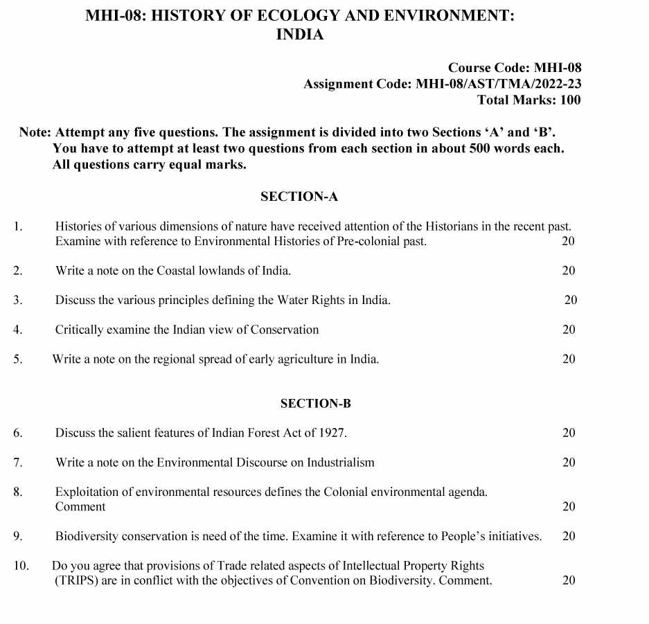 IGNOU MHI-08 - History of Ecology and Environment: India Latest Solved Assignment-July 2022 – January 2023