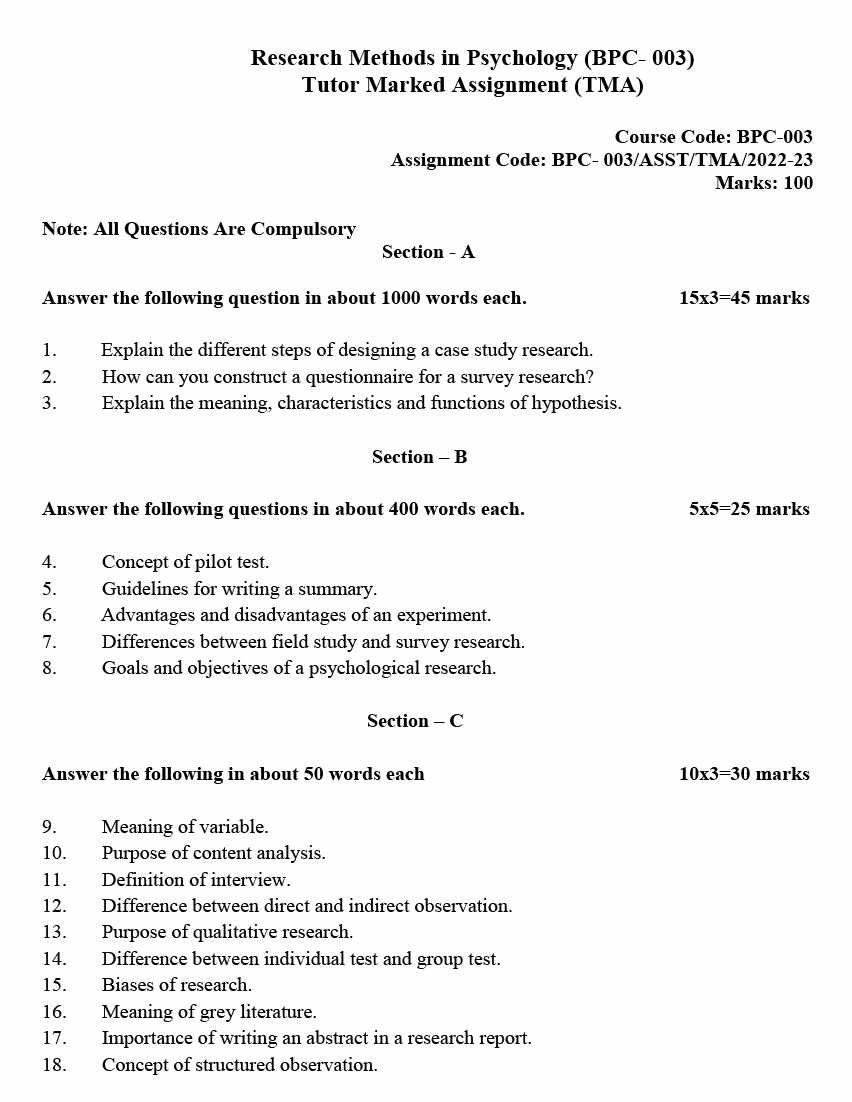 IGNOU BPC-03 - Research Methods in Psychology Latest Solved Assignment-July 2022 – January 2023