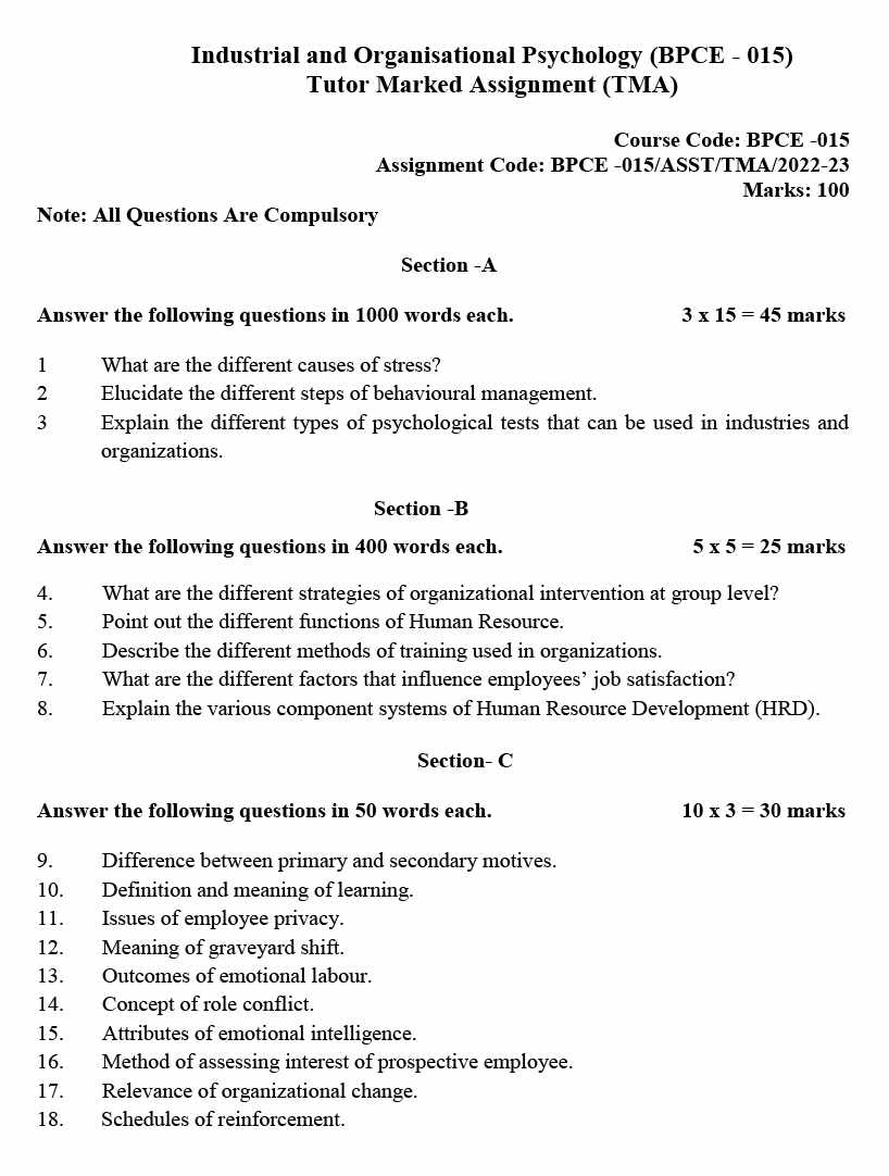 IGNOU BPCE-15 - Industrial and Organizational Psychology Latest Solved Assignment-July 2022 – January 2023