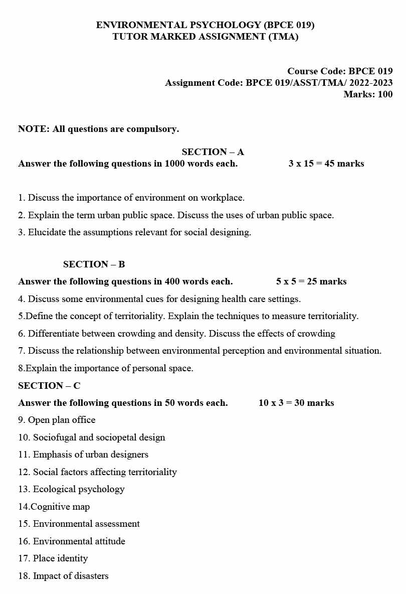 IGNOU BPCE-19 - Environmental Psychology Latest Solved Assignment-July 2022 – January 2023