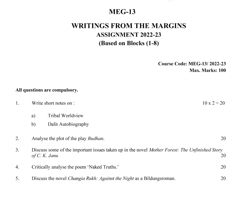 IGNOU MEG-13 - Writing From the Margins Latest Solved Assignment-July 2022 – January 2023