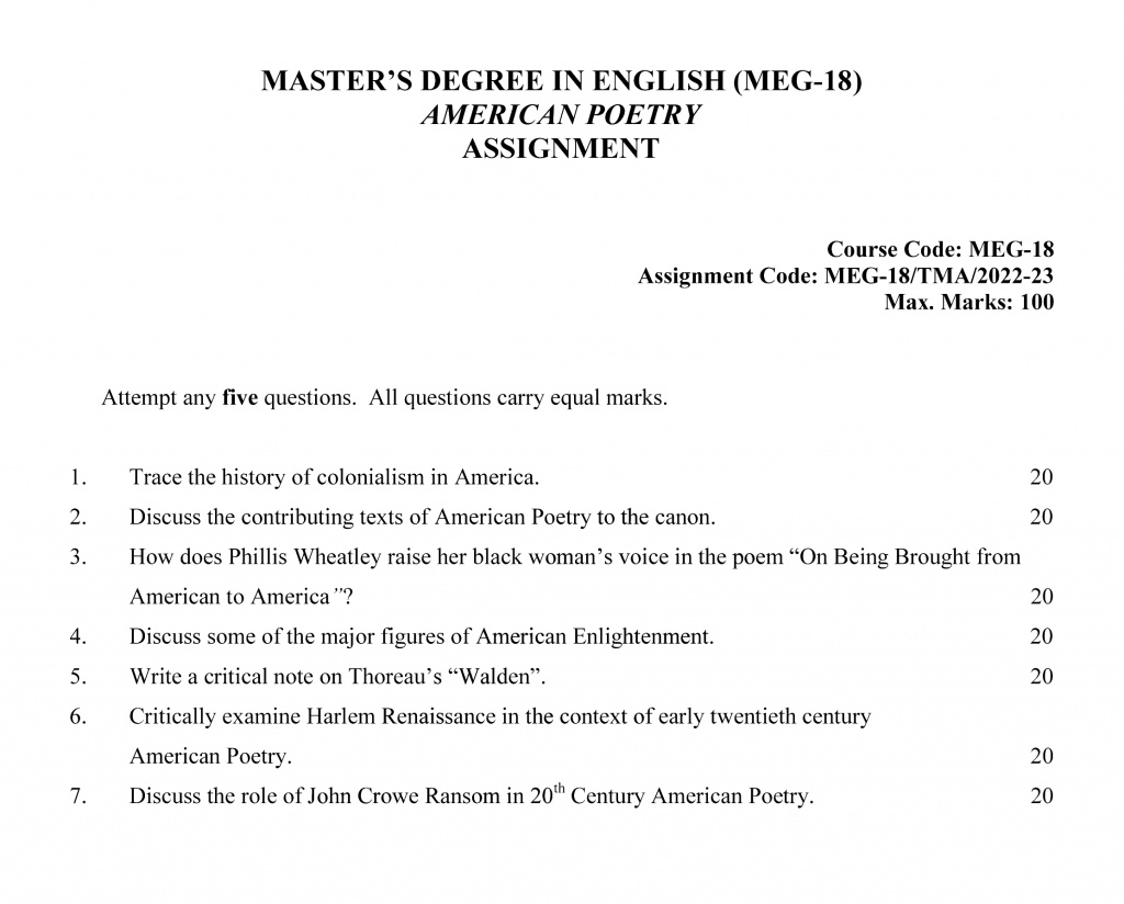 IGNOU MEG-18 - American Poetry Latest Solved Assignment-July 2022 – January 2023