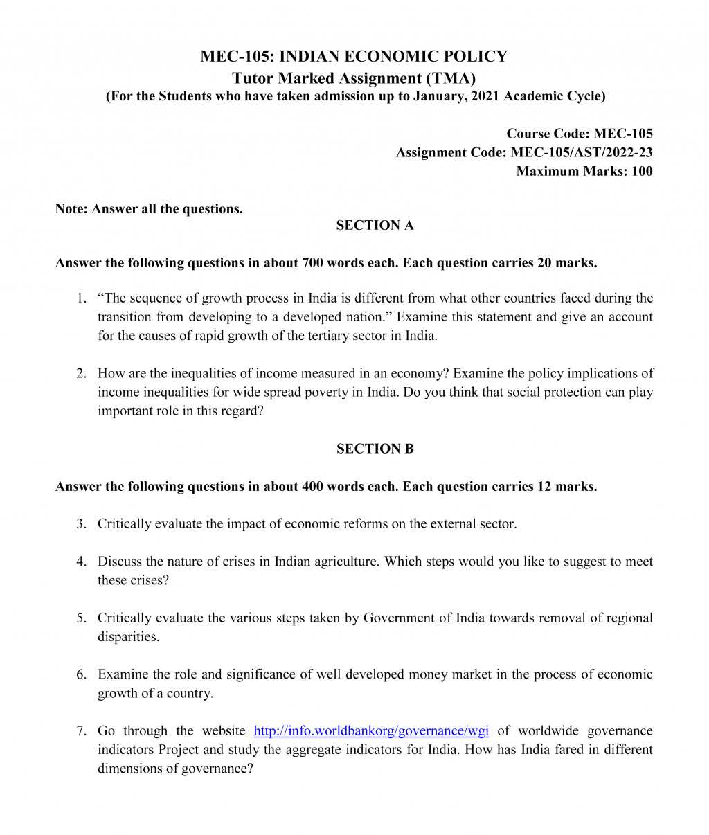 IGNOU MEC-105 - Indian Economic Policy Latest Solved Assignment-July 2022 – January 2023