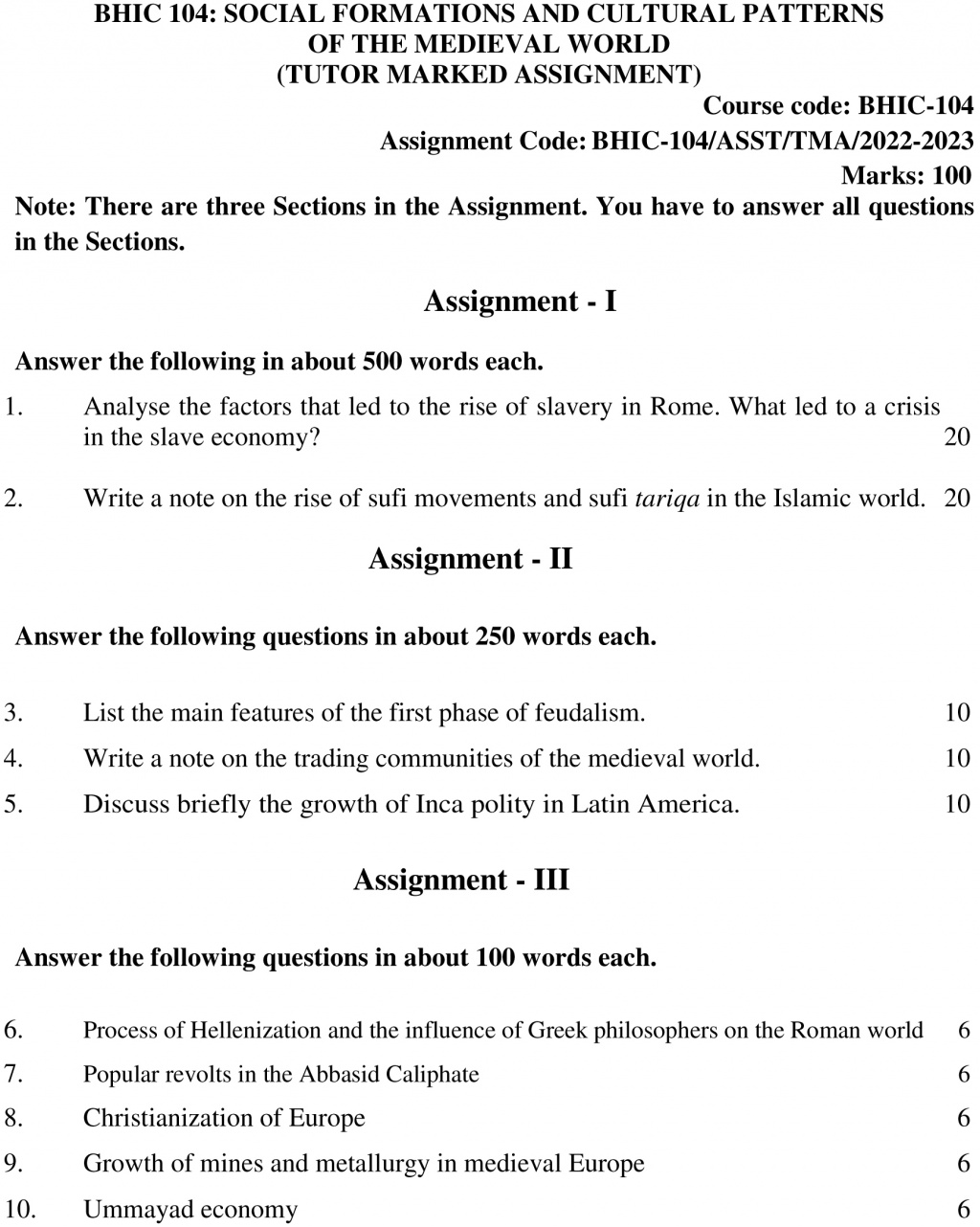 IGNOU BHIC-104 - Social Formations and Cultural Patterns of the Medieval World Latest Solved Assignment-July 2022 – January 2023