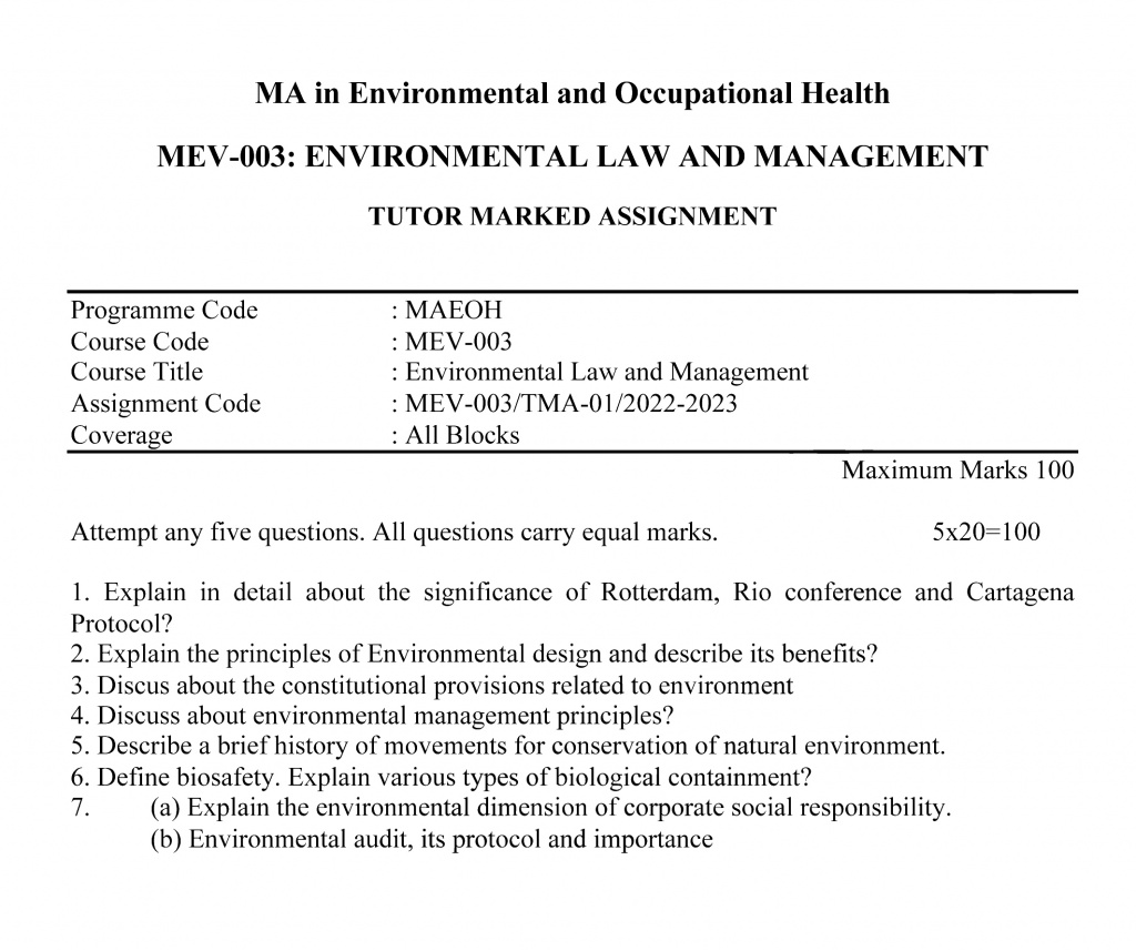 IGNOU MEV-03 - Environmental Law and Management Latest Solved Assignment-July 2022 – January 2023