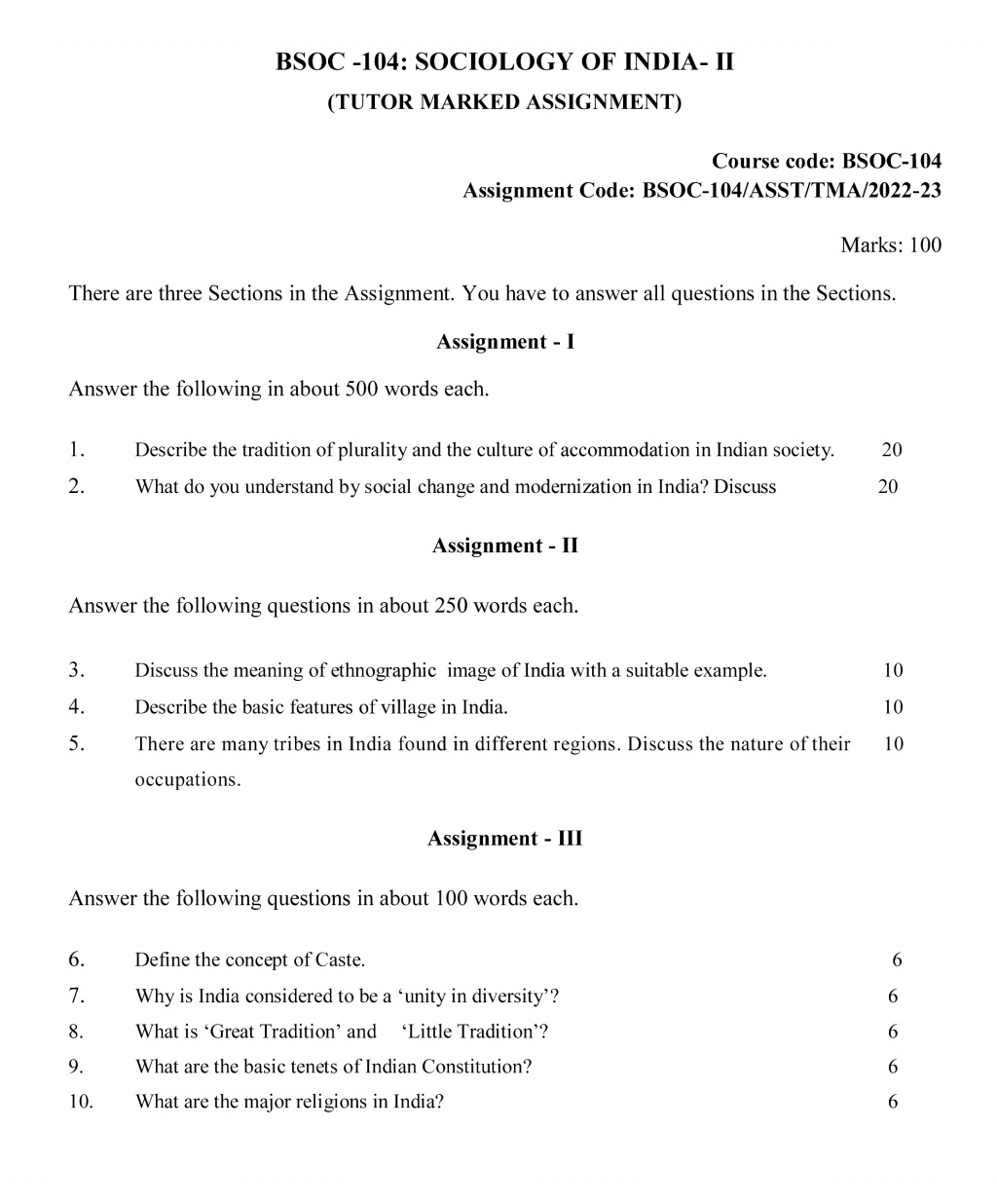 IGNOU BSOC-104 - Sociology of India-II, Latest Solved Assignment-July 2022 – January 2023