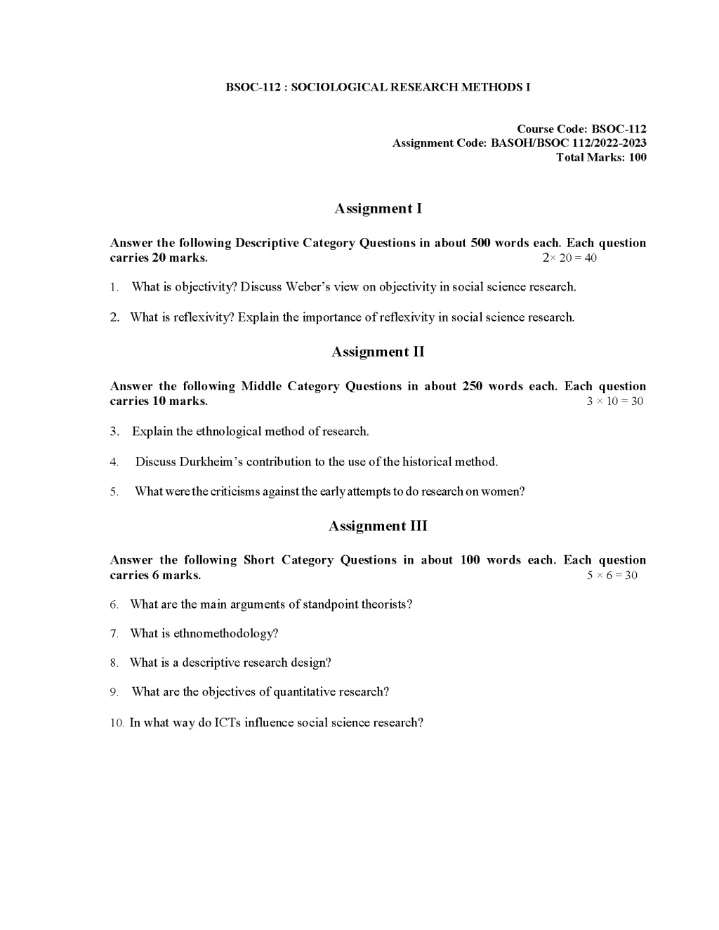 IGNOU BSOC-112 - Sociological Research Method-I Latest Solved Assignment-July 2022 – January 2023