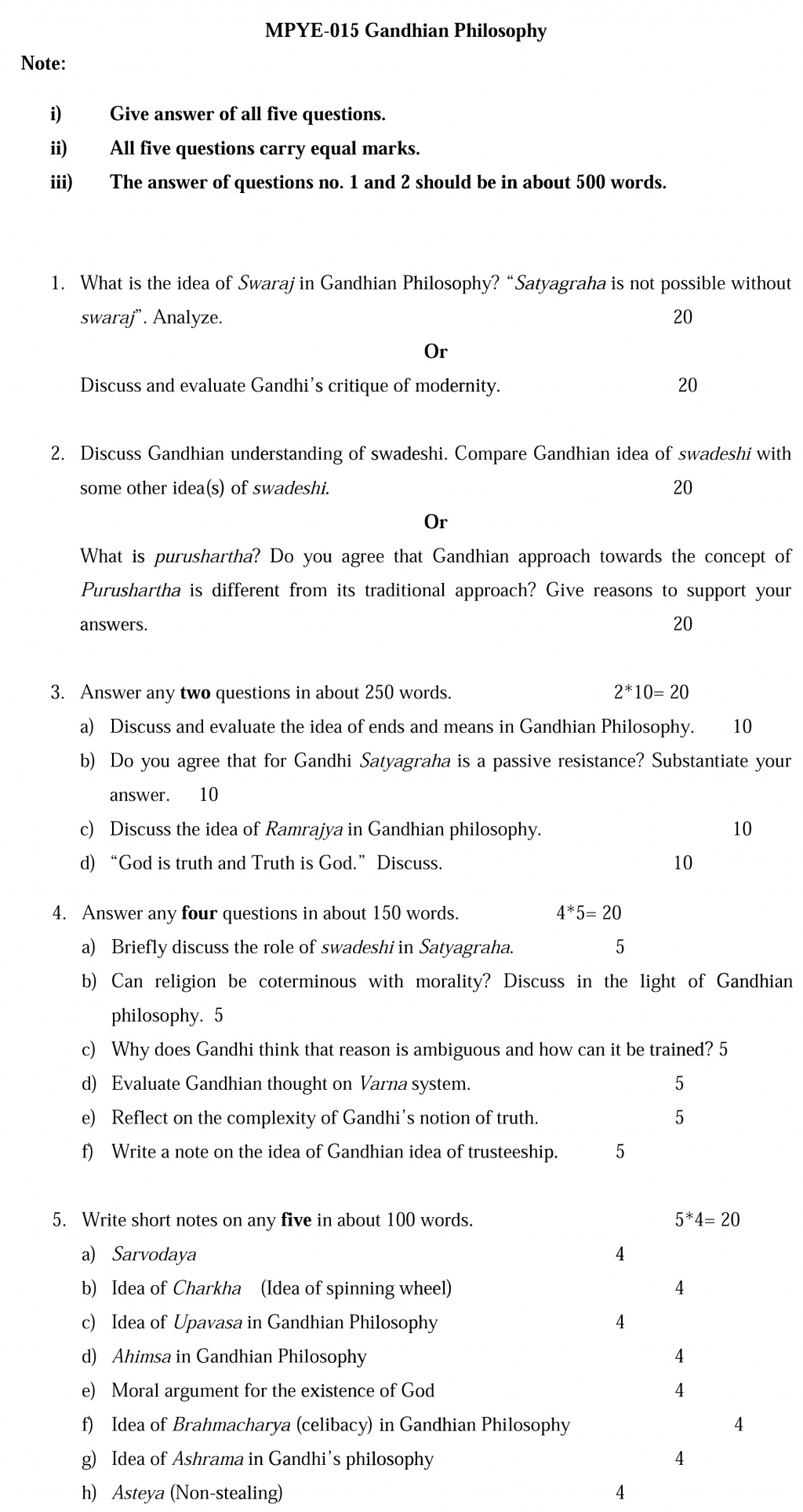 IGNOU MPYE-15 - Gandhian Philosophy Latest Solved Assignment-December 2022 - June 2023