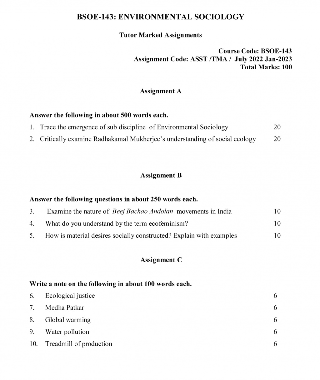 IGNOU BSOE-143 - Environmental Sociology, Latest Solved Assignment-July 2022 – January 2023