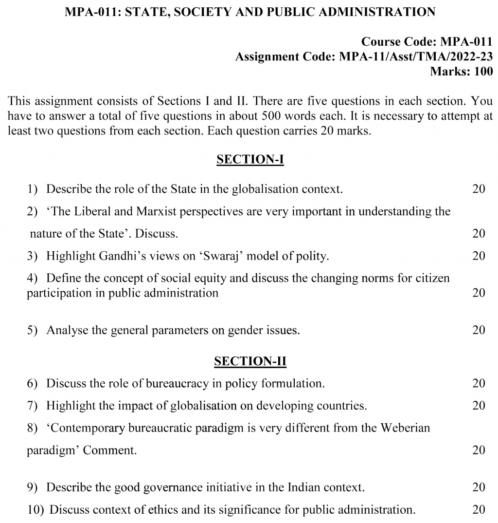 IGNOU MPA-11 - State, Society and Public Administration Latest Solved Assignment-July 2022 – January 2023