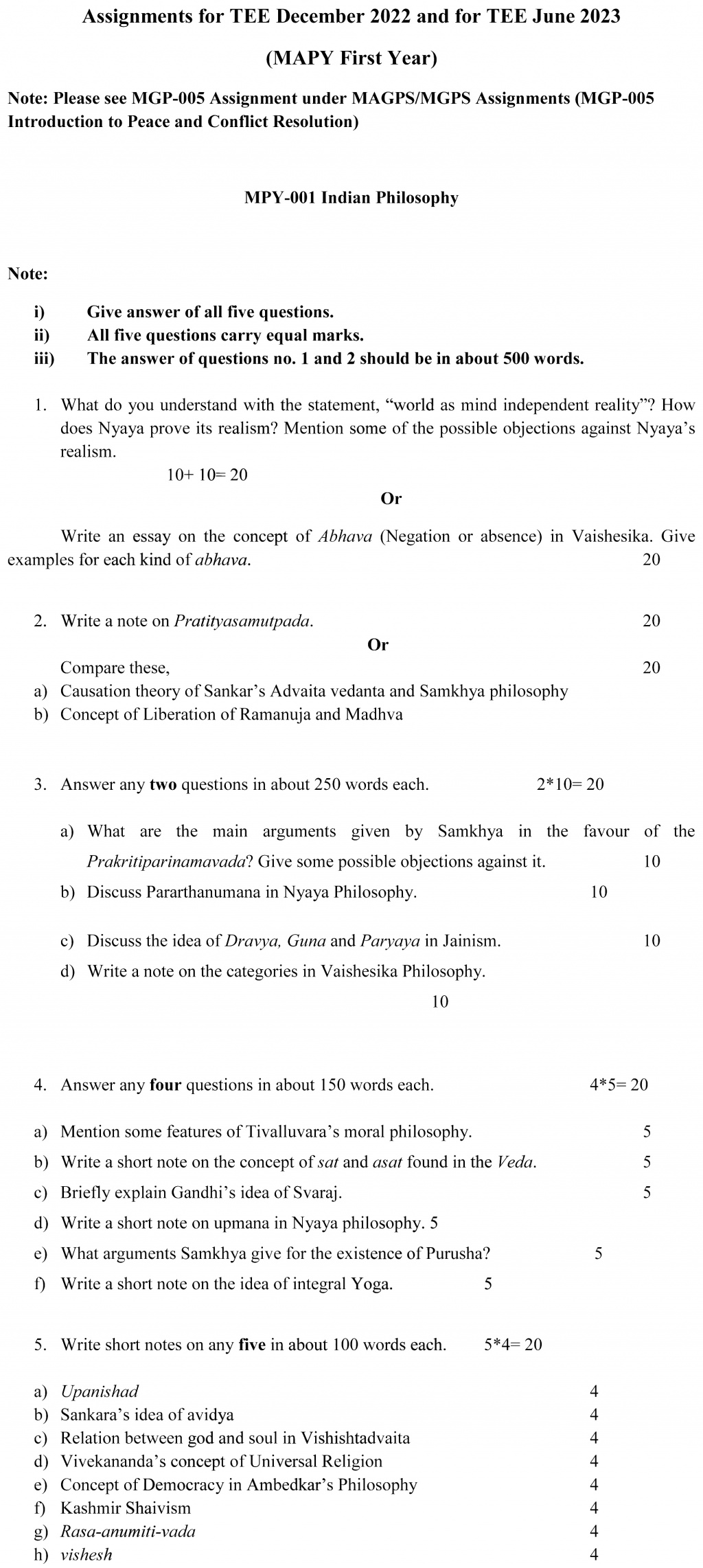 IGNOU MPY-01 - Indian Philosophy Latest Solved Assignment-December 2022 - June 2023