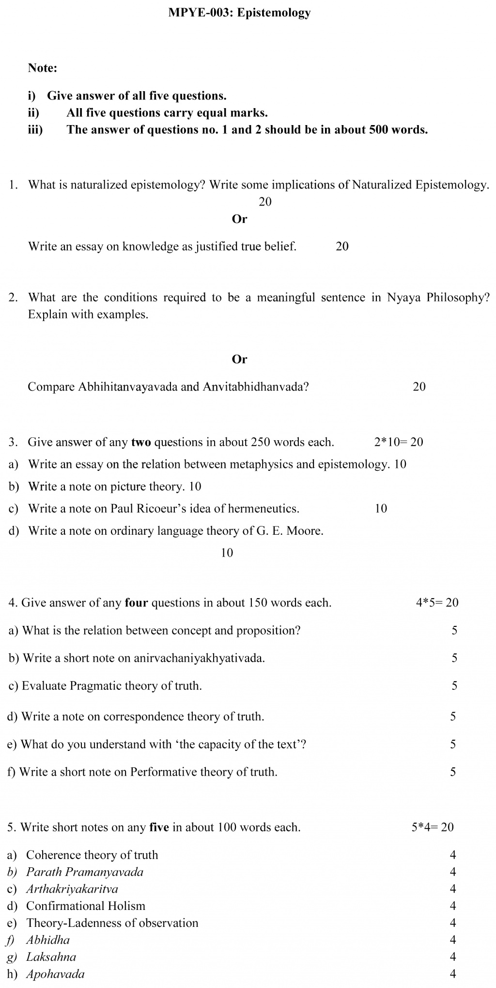 IGNOU MPYE-03 - Epistemology Latest Solved Assignment-December 2022 - June 2023