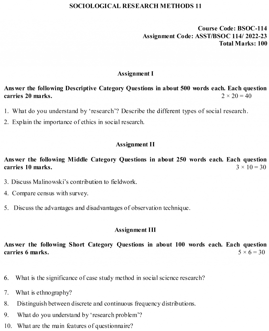 IGNOU BSOC-114 - Sociological Research Methods -II Latest Solved Assignment-July 2022 – January 2023