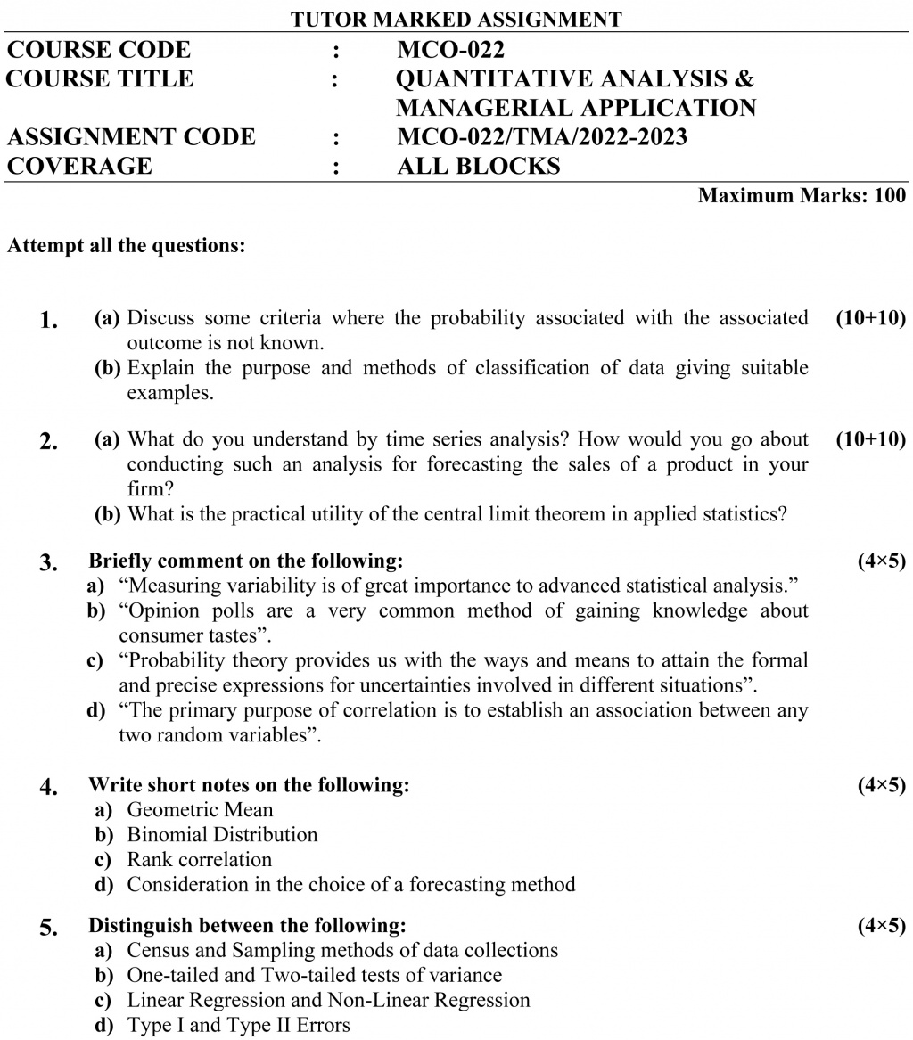 IGNOU MCO-22 - Quantitative Analysis & Managerial Application  Latest Solved Assignment-July 2022 – January 2023