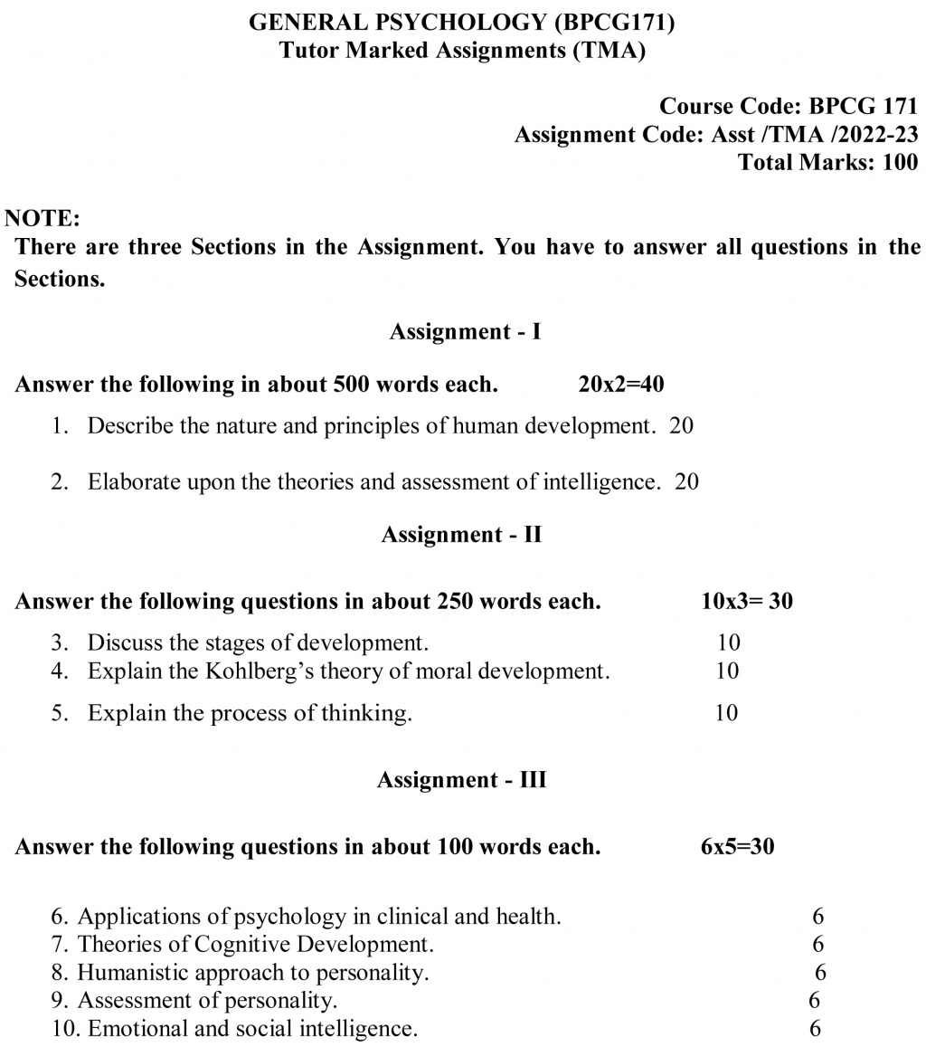 IGNOU BPCG-171 - General Psychology, Latest Solved Assignment-July 2022 – January 2023
