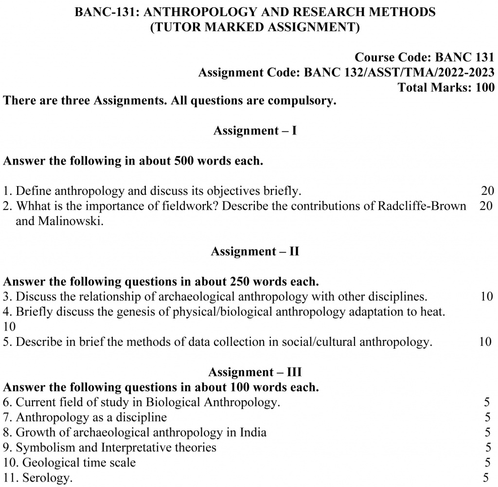 IGNOU BANC-131 - Anthropology and Research Methods, Latest Solved Assignment-July 2022 – January 2023