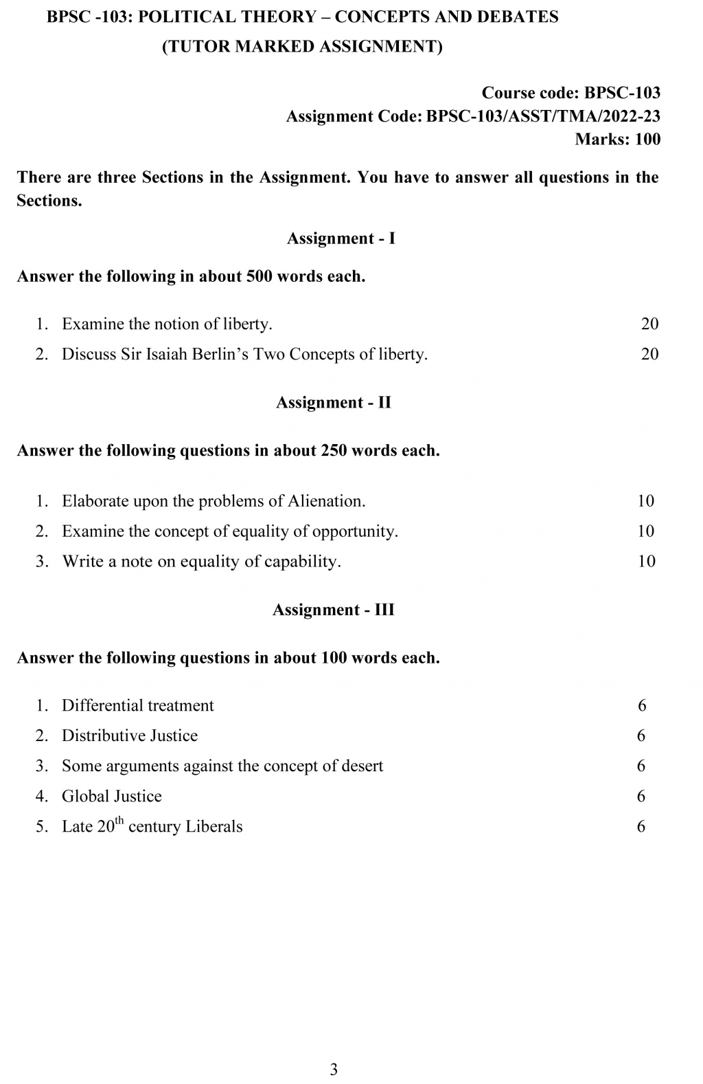 IGNOU BPSC-103 - Political Theory: Concepts and Debates, Latest Solved Assignment -July 2022 – January 2023