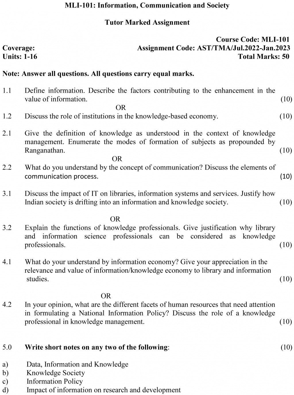 IGNOU MLI-101 - Information, Communication and Society, Latest Solved Assignment-July 2022 – January 2023