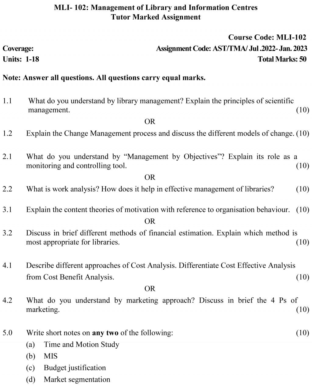 IGNOU MLI-102 - Management of Library and Information Centres, Latest Solved Assignment-July 2022 – January 2023