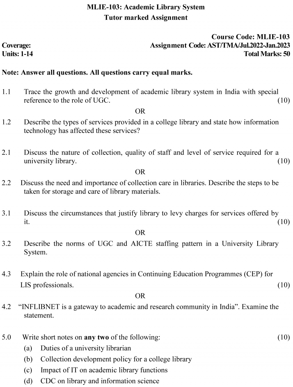 IGNOU MLIE-103 - Academic Library System, Latest Solved Assignment-July 2022 – January 2023