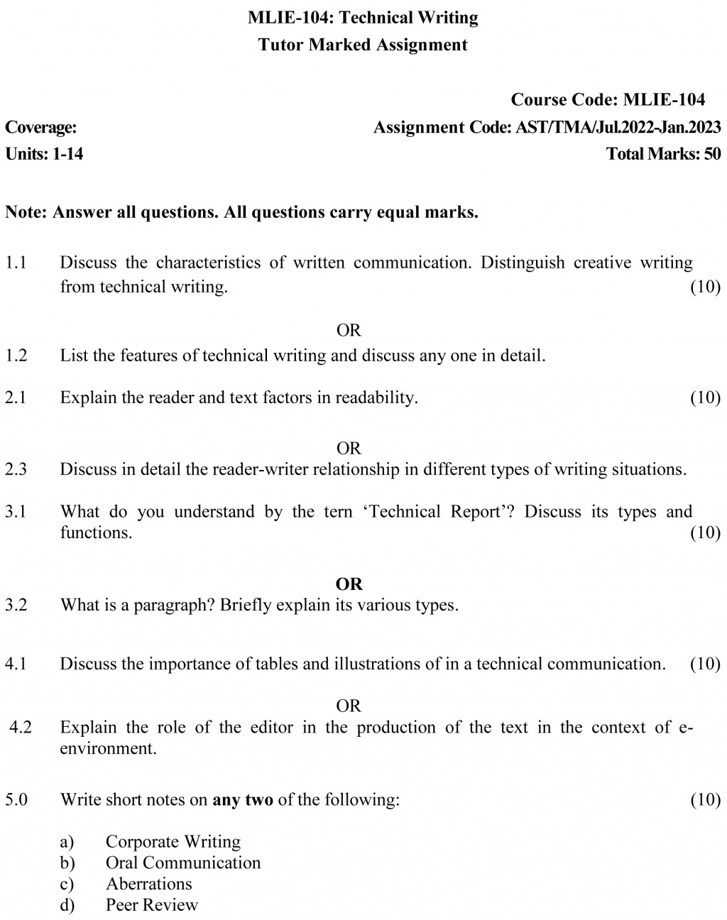 IGNOU MLIE-104 - Technical Writing, Latest Solved Assignment-July 2022 – January 2023