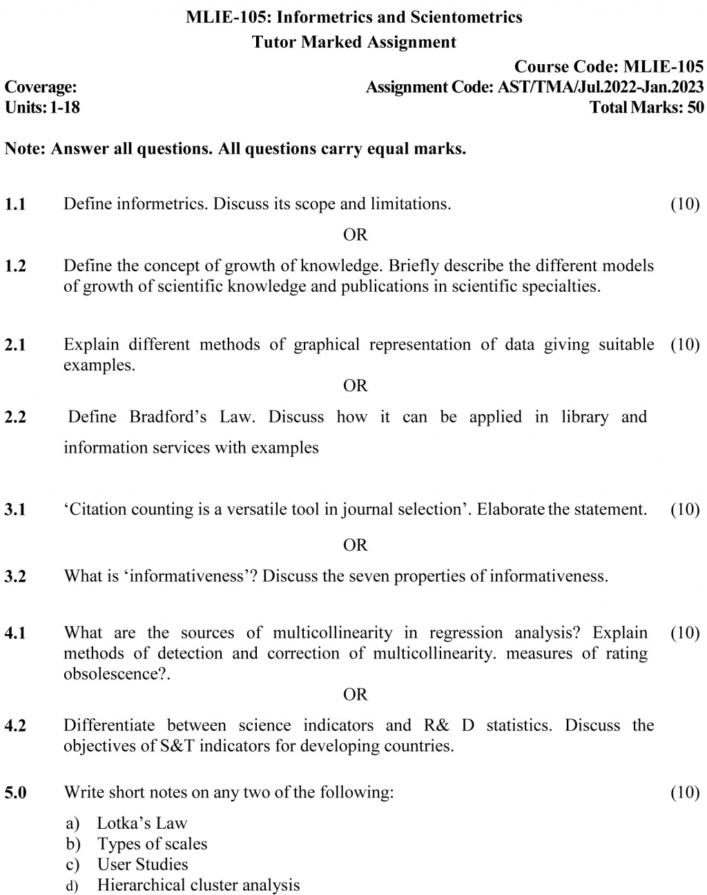 IGNOU MLIE-105 - Informatrics and Scientometrics, Latest Solved Assignment-July 2022 – January 2023