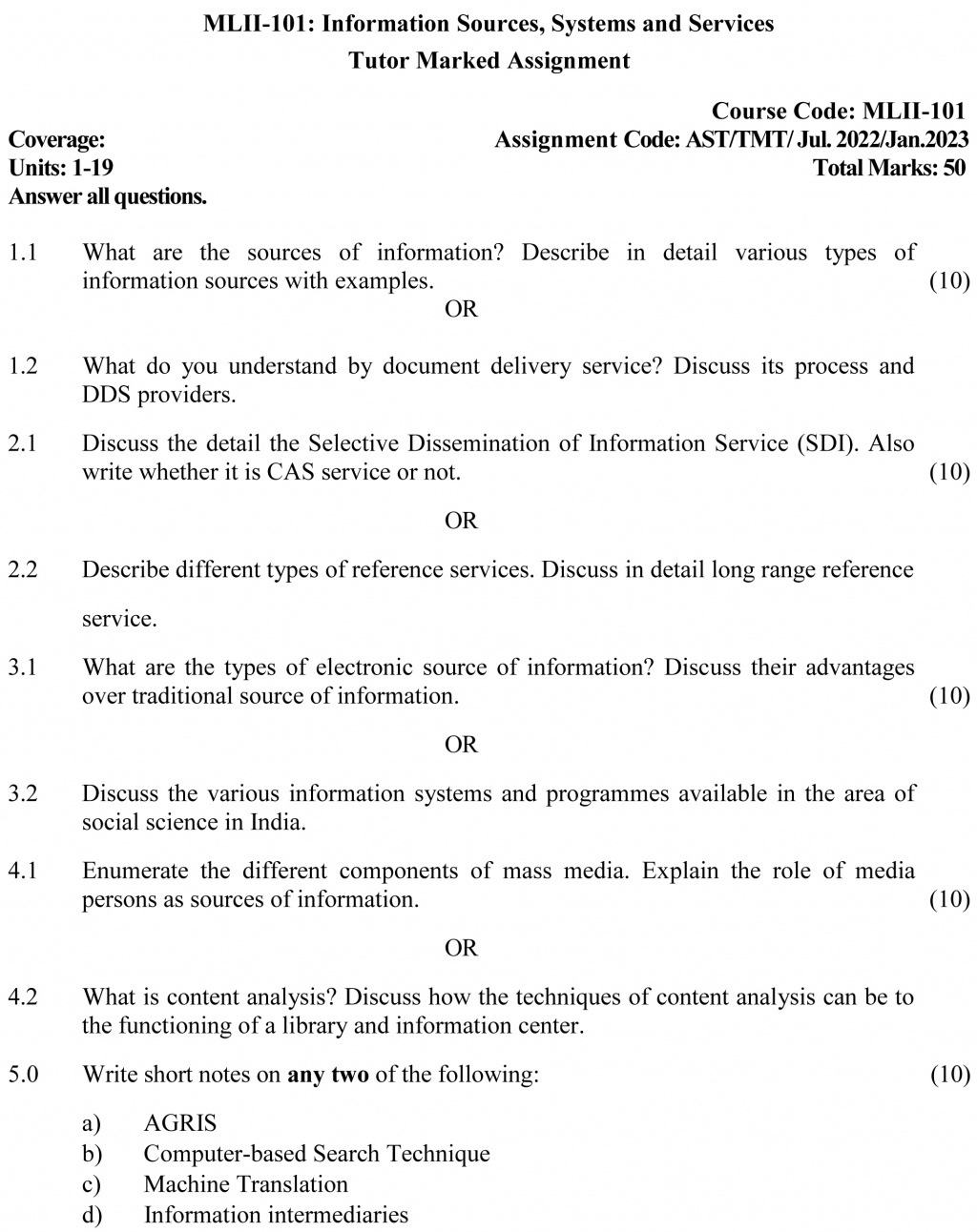 IGNOU MLII-101 - Information Sources, Systems and Services, Latest Solved Assignment-July 2022 – January 2023