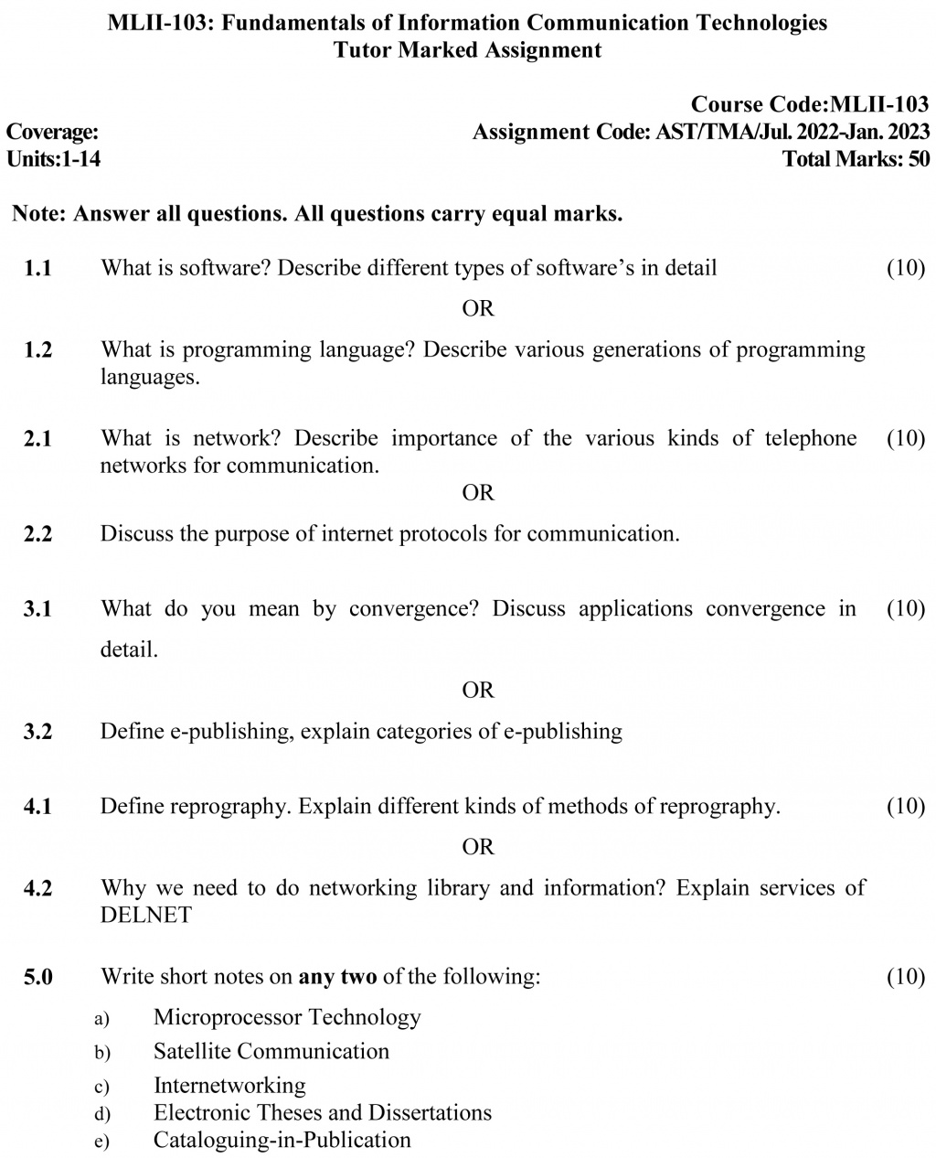 IGNOU MLII-103 - Fundamentals of Information Communication Technologies, Latest Solved Assignment-July 2022 – January 2023