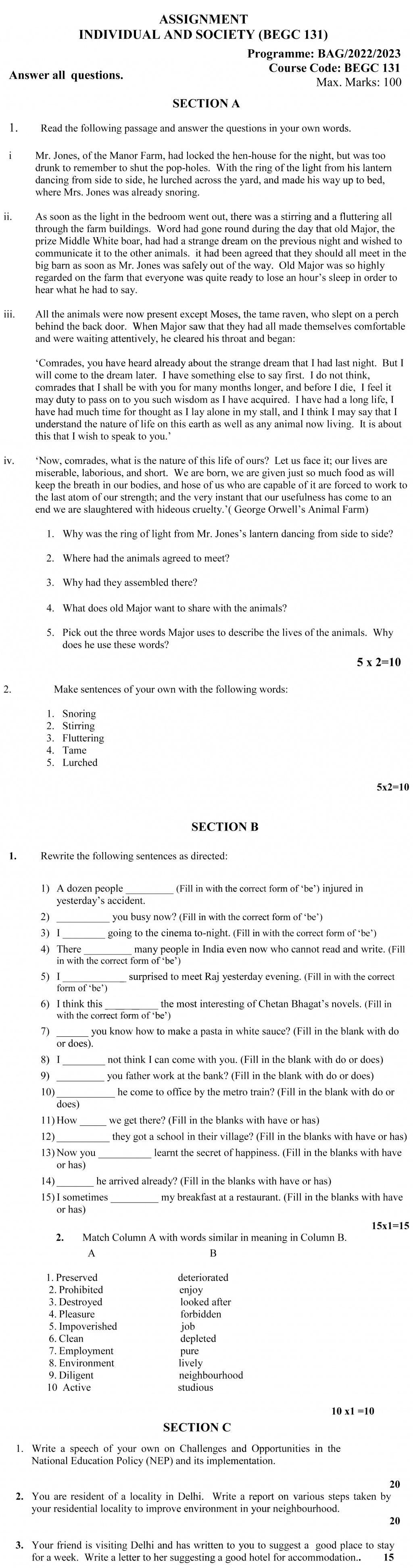 IGNOU BEGC-131 - Individual and Society, Latest Solved Assignment-July 2022 – January 2023