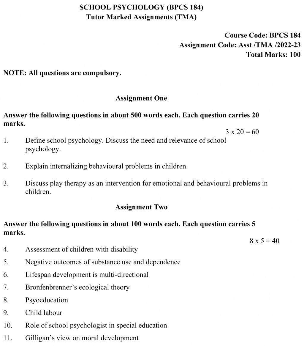 IGNOU BPCS-184 - School Psychology, Latest Solved Assignment-July 2022 – January 2023