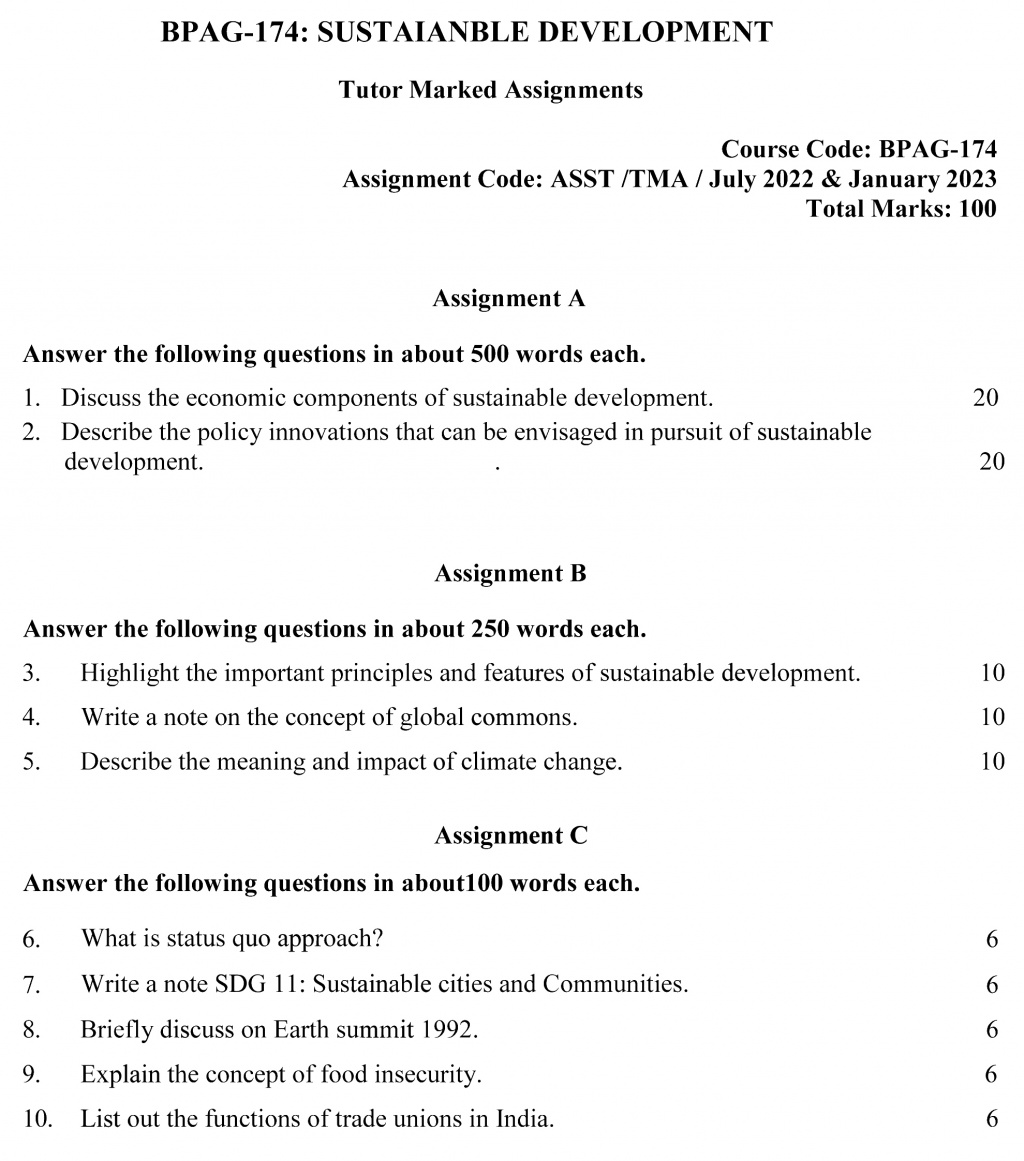 IGNOU BPAG-174 - Sustainable Development, Latest Solved Assignment -July 2022 – January 2023