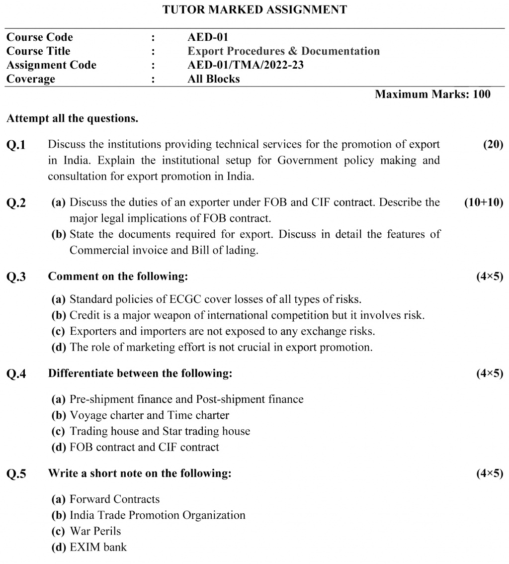 AED-01 - Export Procedures and Documentation-July 2022 – January 2023