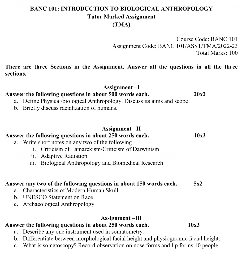 IGNOU BANC-101 - Introduction to Biological Anthropology, Latest Solved Assignment-July 2022 – January 2023