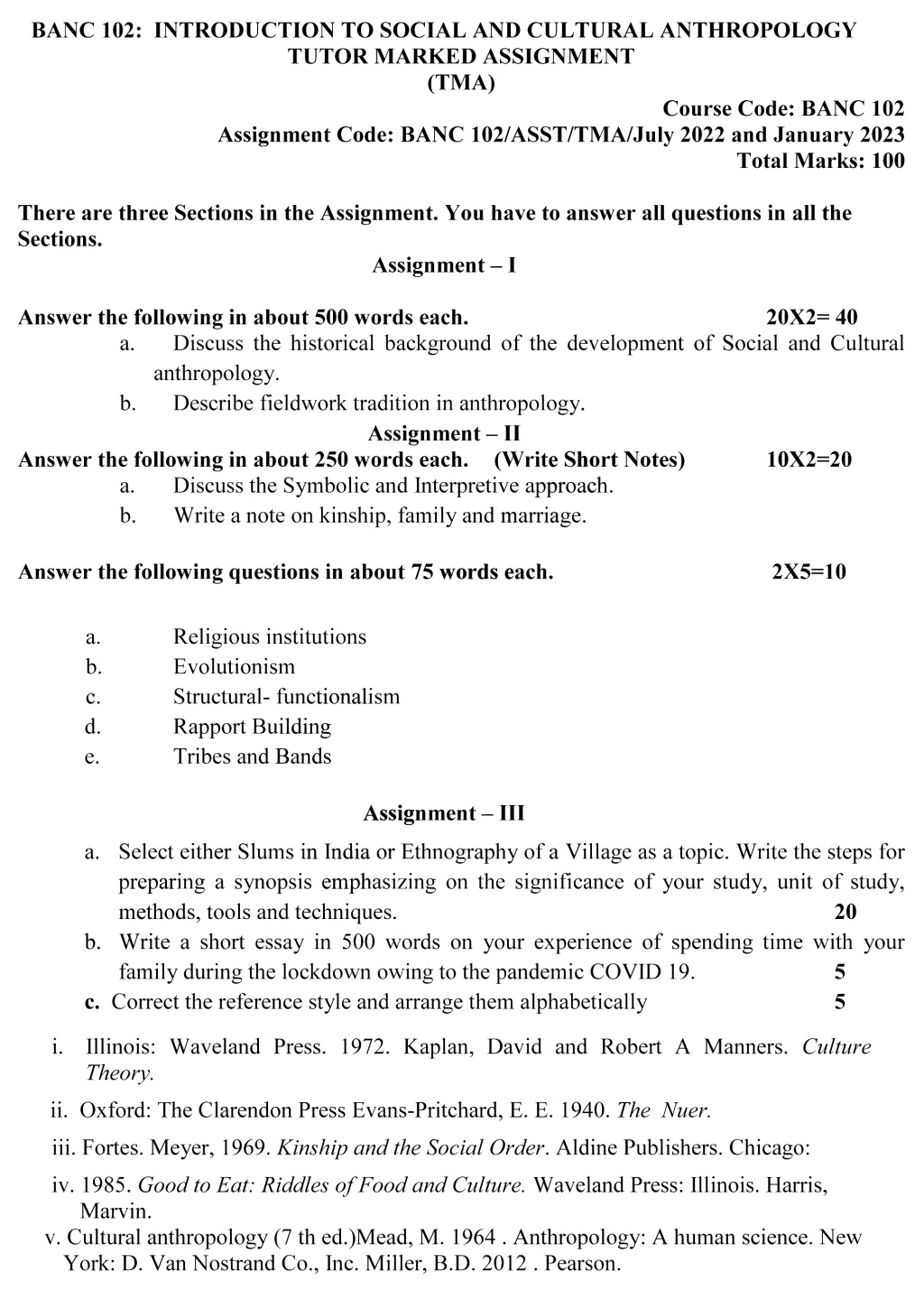 IGNOU BANC-102 - Introduction to Social and Cultural Anthropology, Latest Solved Assignment-July 2022 – January 2023