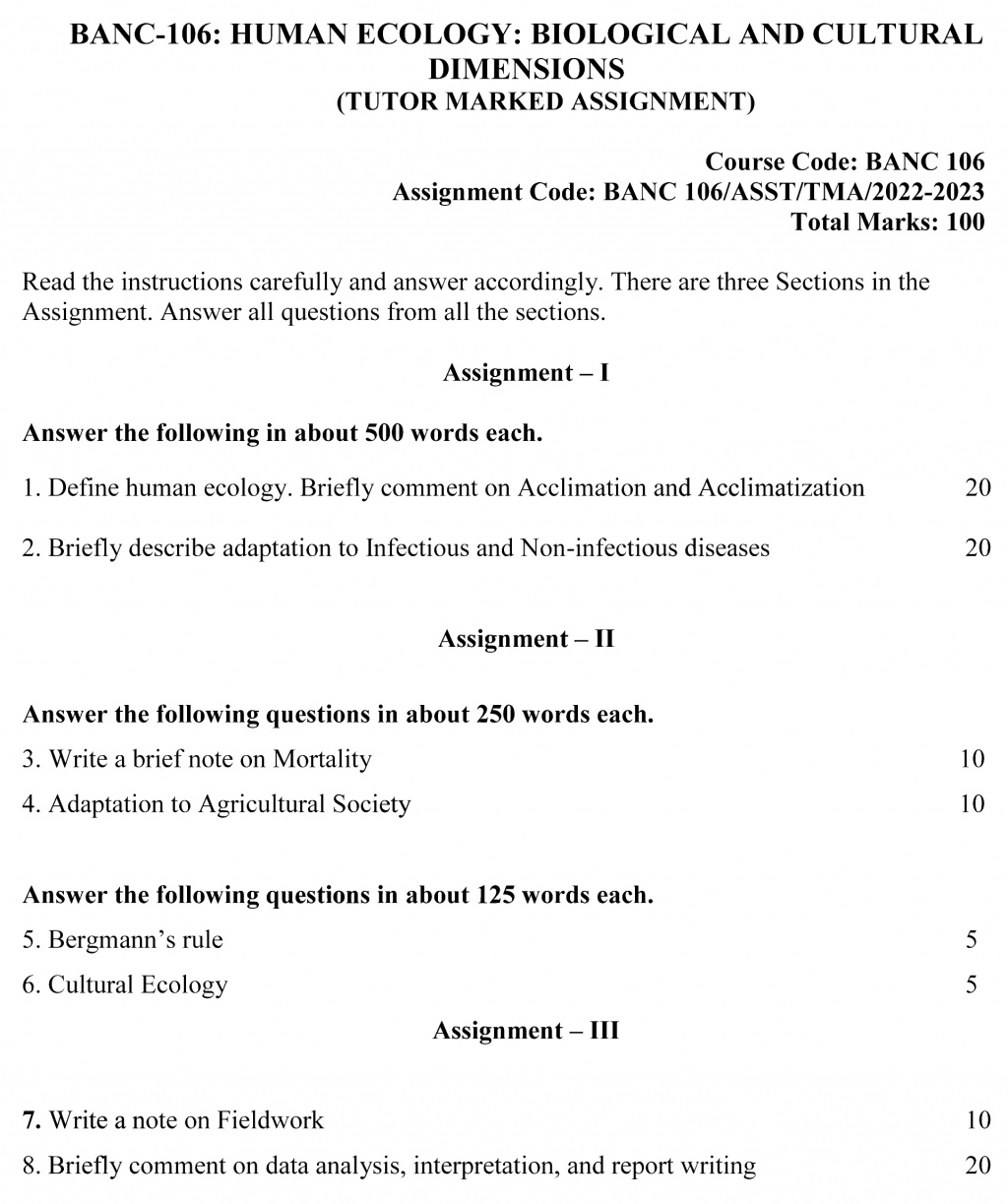 IGNOU BANC-106 - Human Ecology: Biological and Cultural Dimensions, Latest Solved Assignment-July 2022 – January 2023