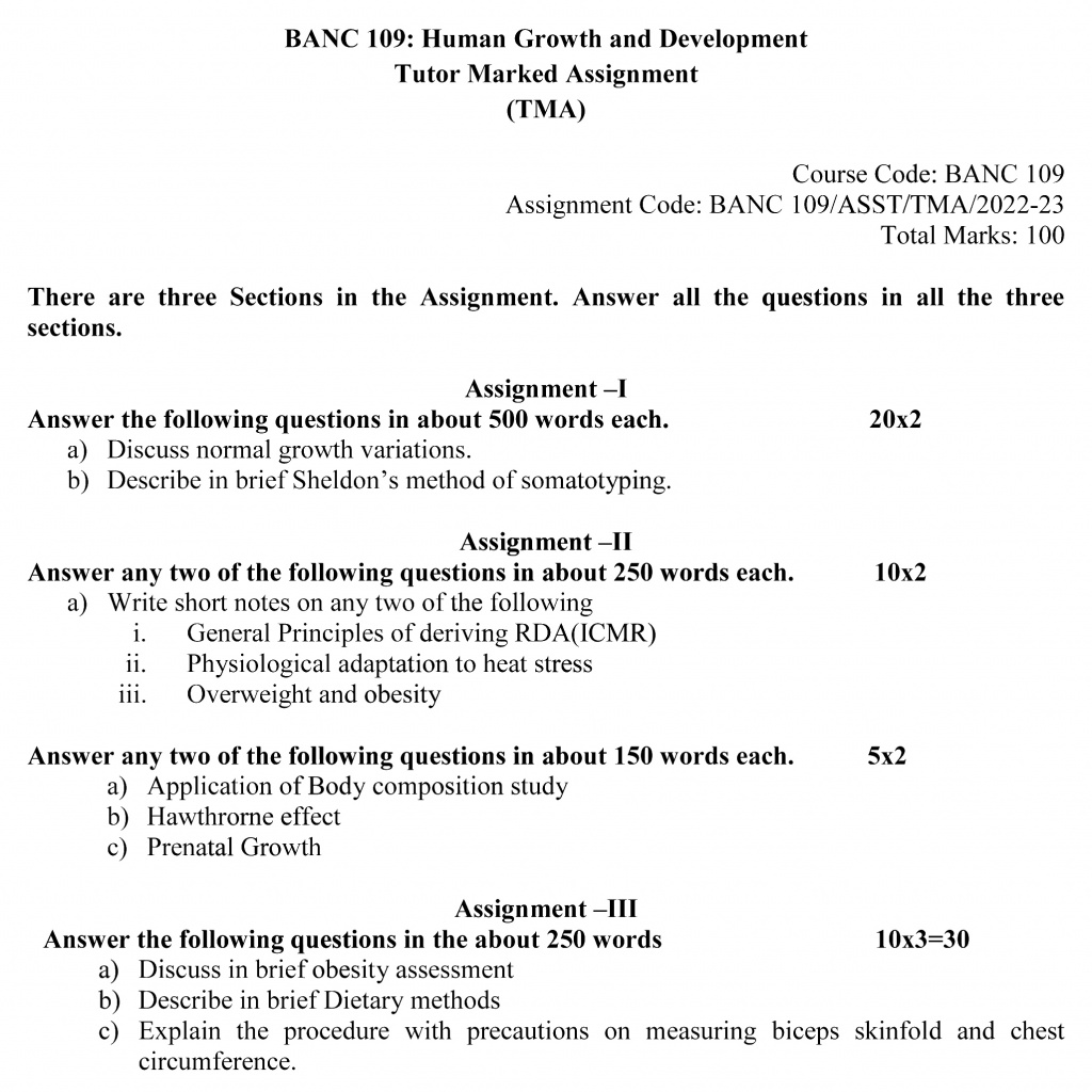 IGNOU BANC-109 - Human Growth and Development, Latest Solved Assignment-July 2022 – January 2023