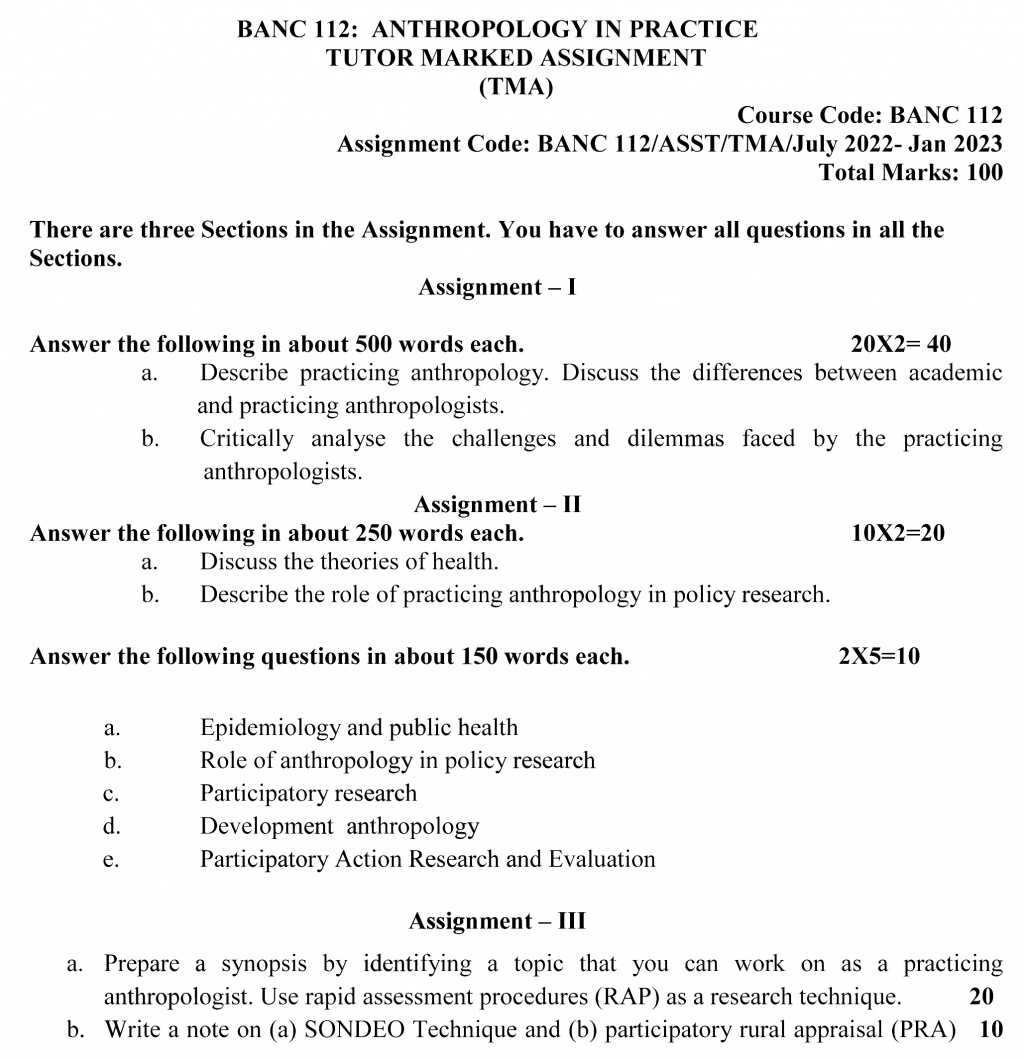 IGNOU BANC-112 - Anthropology in Practice, Latest Solved Assignment-July 2022 – January 2023