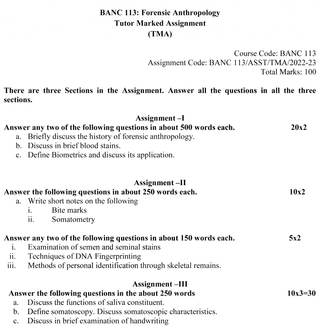 IGNOU BANC-113 - Forensic Anthropology Latest Solved Assignment-July 2022 – January 2023