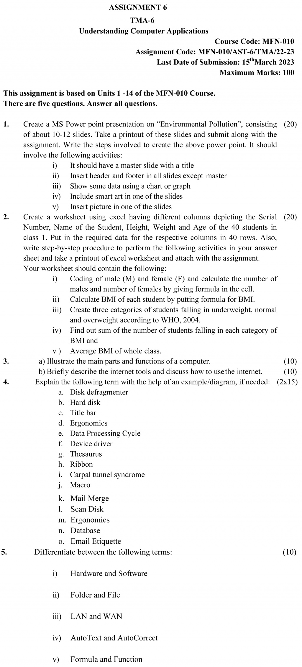 IGNOU MFN-10 - Understanding Computer Applications, Latest Solved Assignment-July 2022 – January 2023