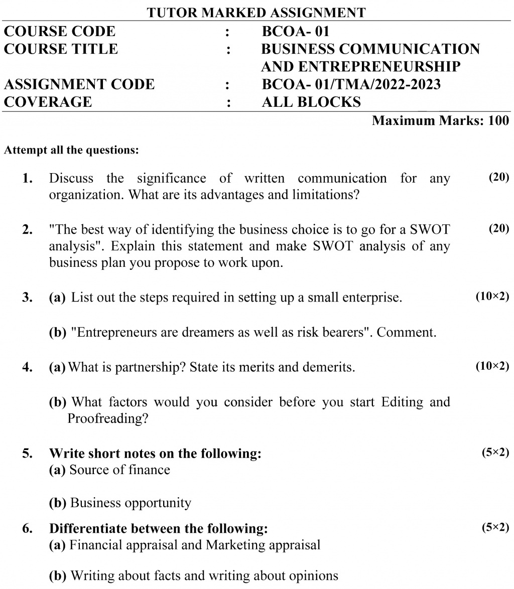 BCOA-01 - Business Communication and Entrepreneurship-July 2022 – January 2023