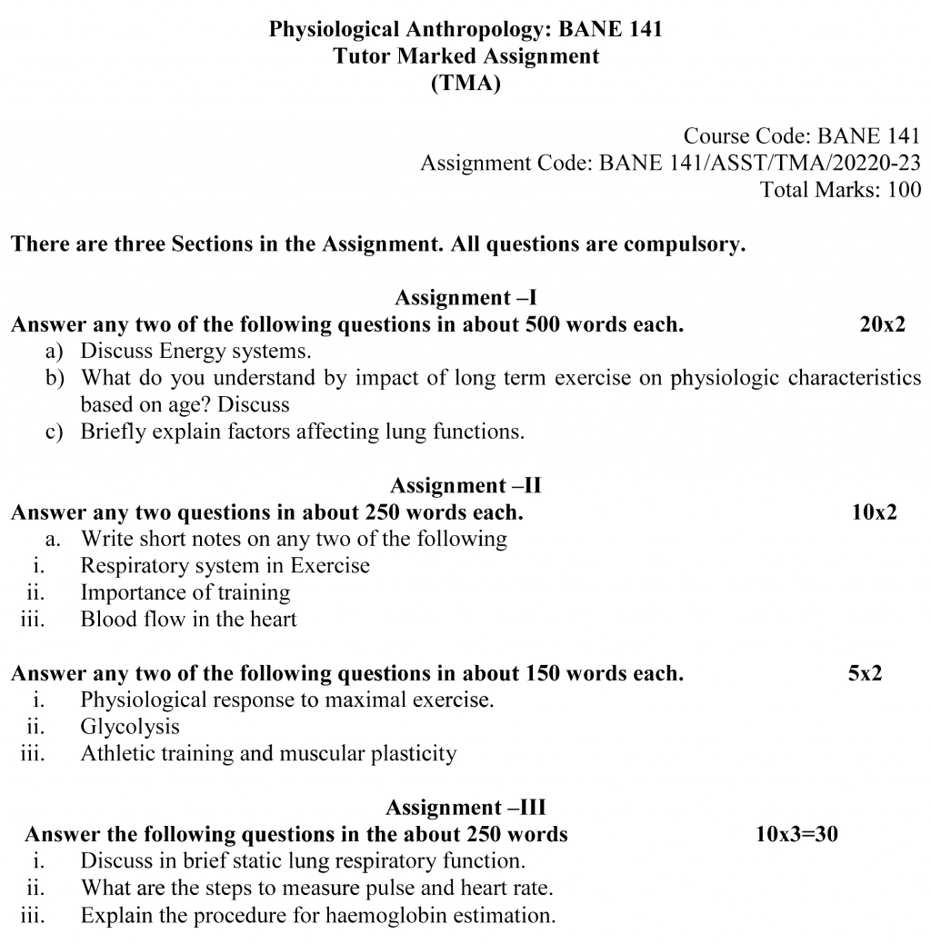 IGNOU BANE-141 - Physiological Anthropology, Latest Solved Assignment-July 2022 – January 2023