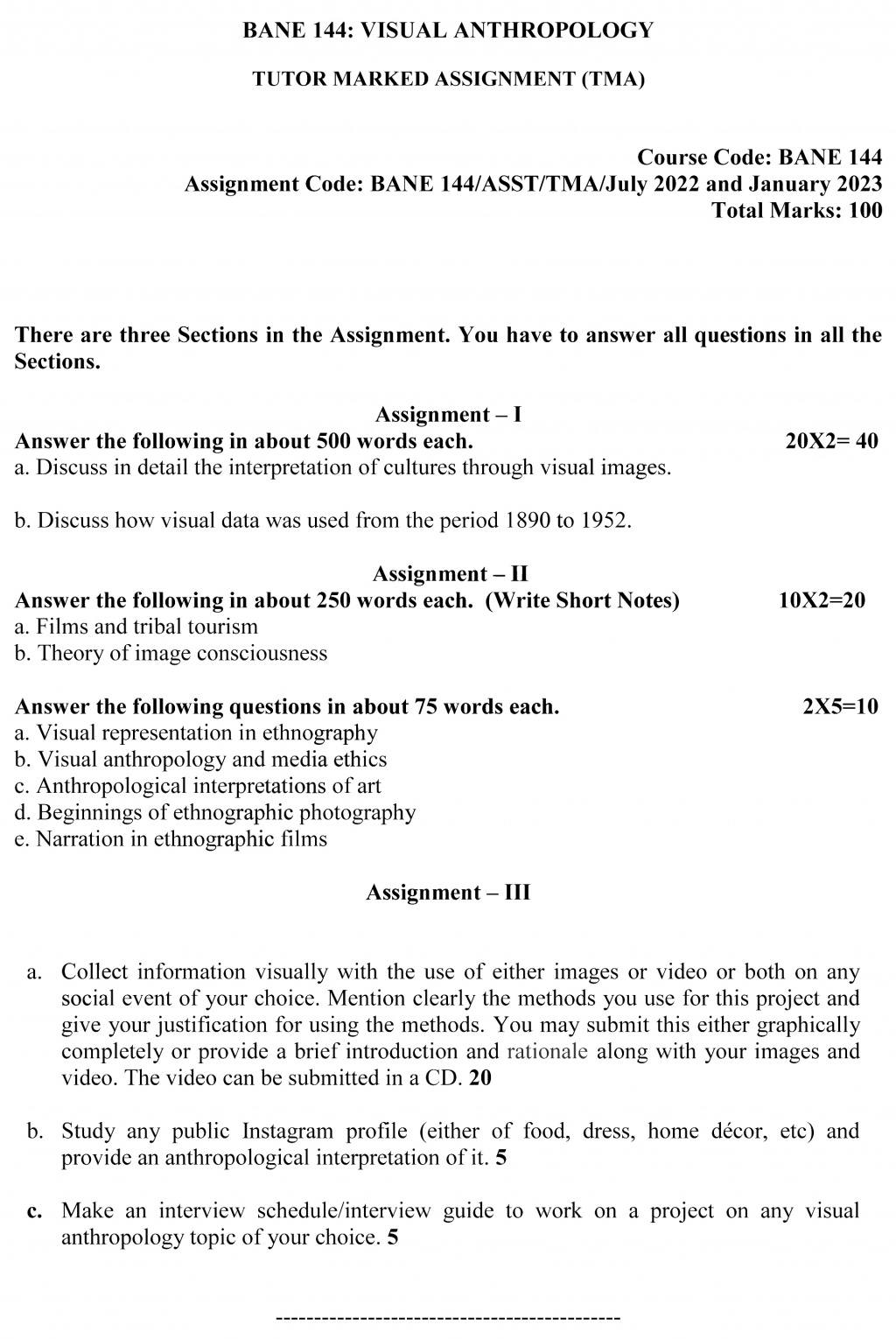 IGNOU BANE-144 - Visual Anthropology Latest Solved Assignment-July 2022 – January 2023