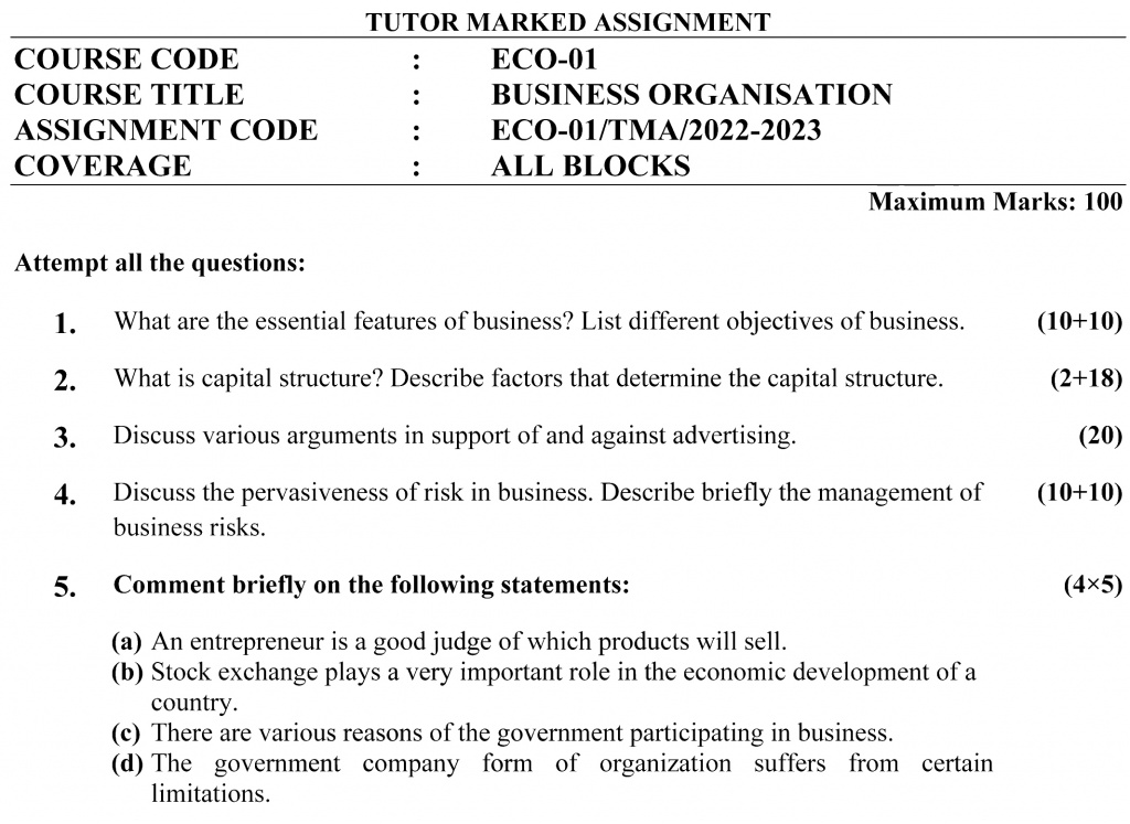 ECO-01 - Business Organization-July 2022 – January 2023