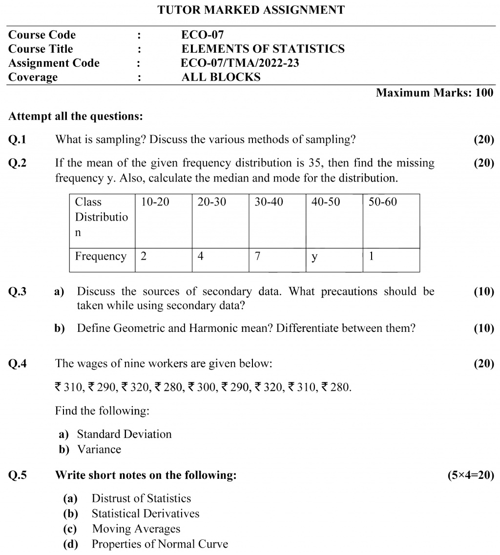 ECO-07 - Elements of Statistics-July 2022 – January 2023