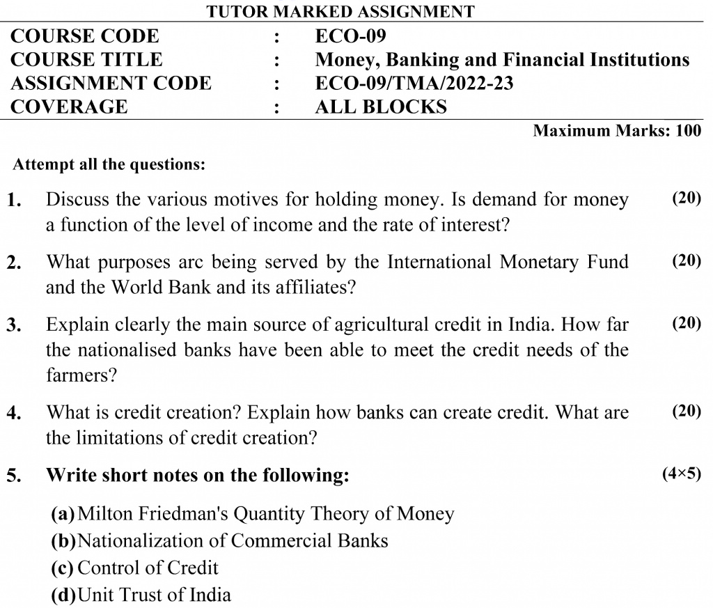 ECO-09 - Money, Banking and Financial Institutions-July 2022 – January 2023