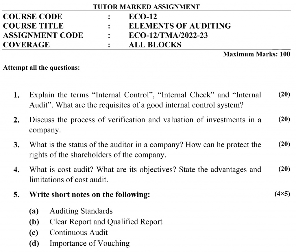 ECO-12 - Elements of Auditing-July 2022 – January 2023