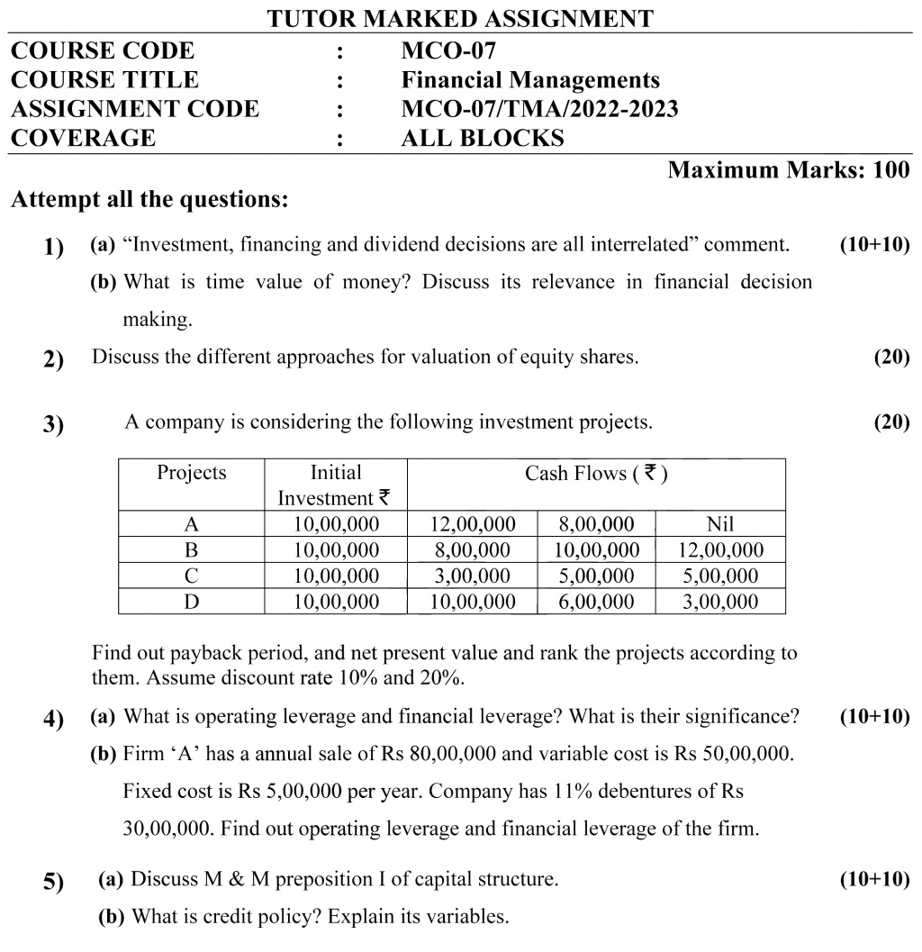 IGNOU MCO-07 - Financial Management, Latest Solved Assignment-July 2022 – January 2023