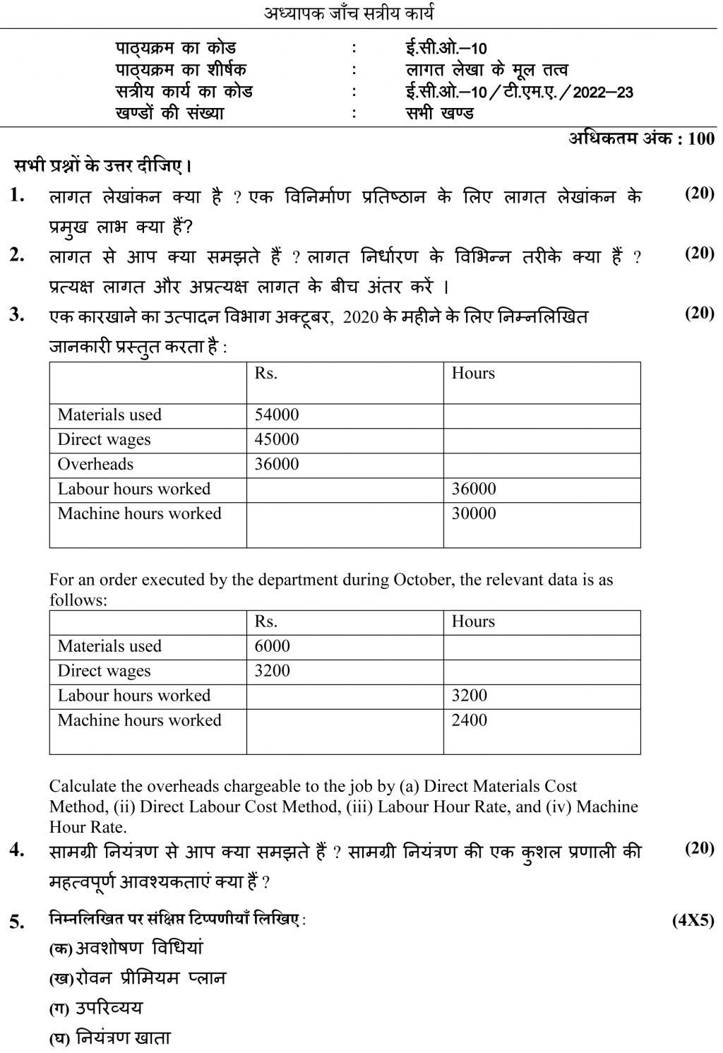 ECO-10 - Elements of Costing-July 2022 – January 2023